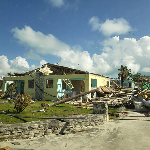 Home destroyed by a hurricane in the Bahamas.